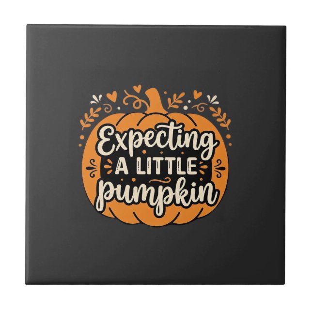 Väntar en liten pumpa Halloween graviditet Des Kakelplatta (Framsidan)