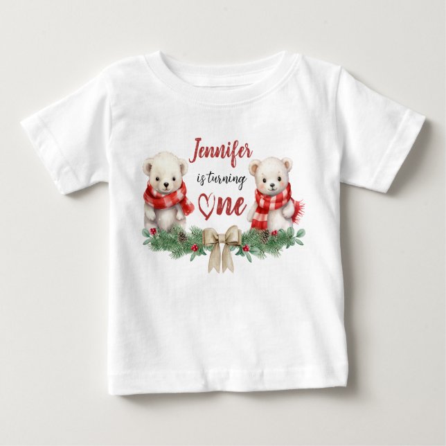 Väntar ett | Bär jul 1:a födelsedag T Shirt (Framsida)