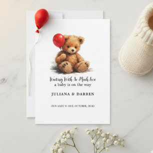 Väntar med så mycket kärlek Teddybjörn & röd ballo Inbjudningar