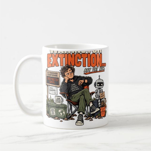 Väntar på AI-utrotning Mug Kaffemugg (Vänster)