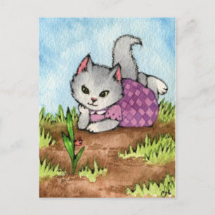 Väntar på att Garden ska växa - Cute Cat Art Vykort