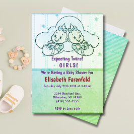 Väntar på att Twin Girls Cloud Baby Shower ska vis Inbjudningar