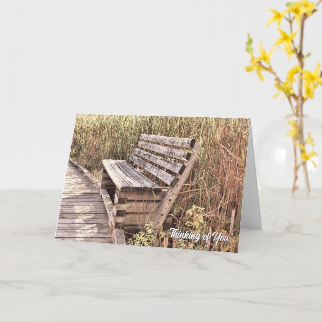 Väntar på bänk - Tänker på kort (Gul blomma)