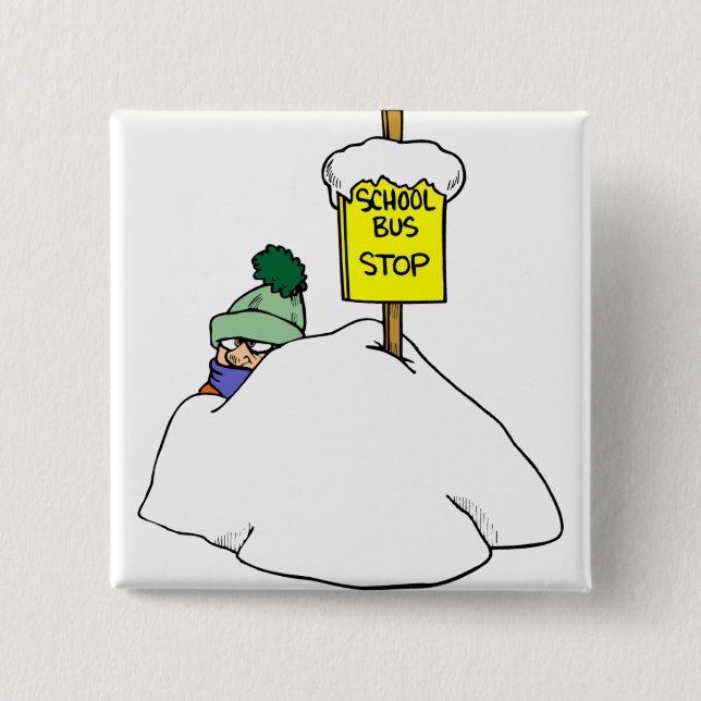 Väntar på Buss i Snö i vintertid Knapp (Framsida)