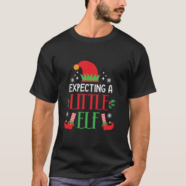 Väntar på en liten Gravid av julgranen från Elf oc T Shirt (Framsida)