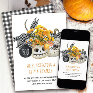 Väntar på ett litet pumpkin Halloween-lantbruk Meddelande