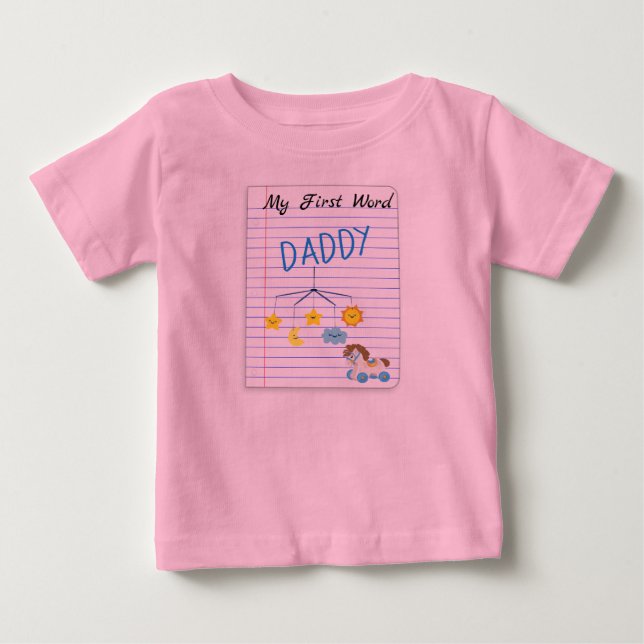 Väntar på Flicka My First Ord Pappa Note Papper Tee Shirt (Framsida)