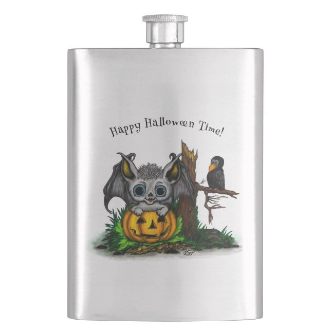 Väntar på Halloween, Cute Fladdermus och Raven Fickplunta (Framsidan)