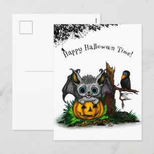 Väntar på Halloween, Cute Fladdermus och Raven Helg Vykort
