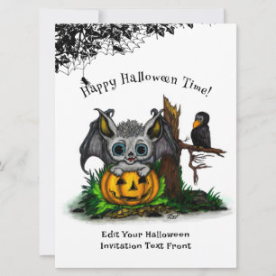 Väntar på Halloween, Cute Fladdermus och Raven Inbjudningar