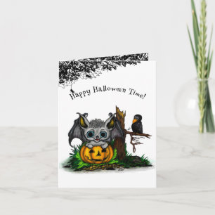 Väntar på Halloween, Cute Fladdermus och Raven Kort