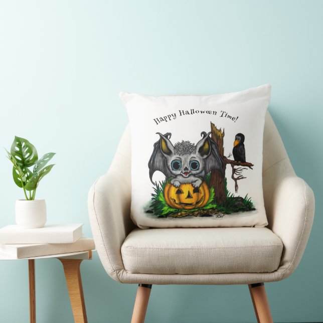 Väntar på Halloween, Cute Fladdermus och Raven Kudde (Stol)