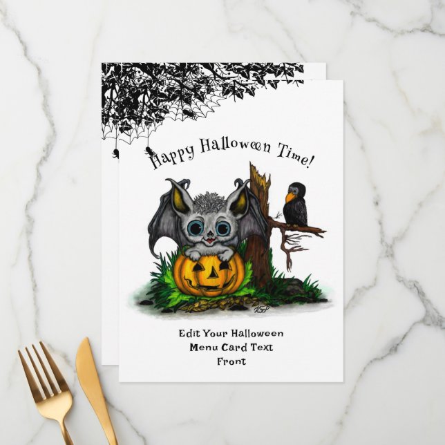 Väntar på Halloween, Cute Fladdermus och Raven Meny (Fram/Back In Situ)