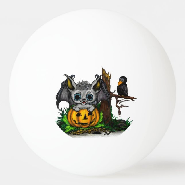 Väntar på Halloween, Cute Fladdermus och Raven Pingisboll (Framsidan)