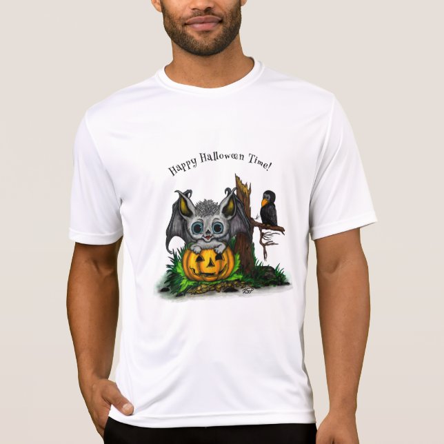 Väntar på Halloween, Cute Fladdermus och Raven T Shirt (Framsida)