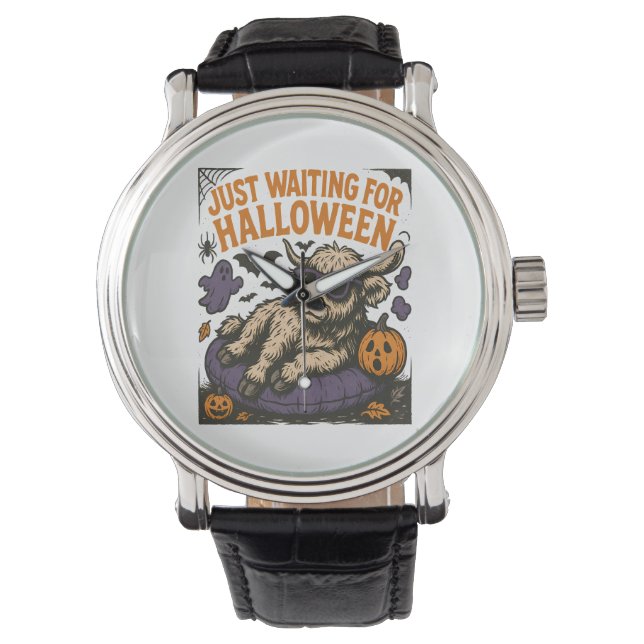 Väntar på Halloween Highland Cow Armbandsur (Framsida)