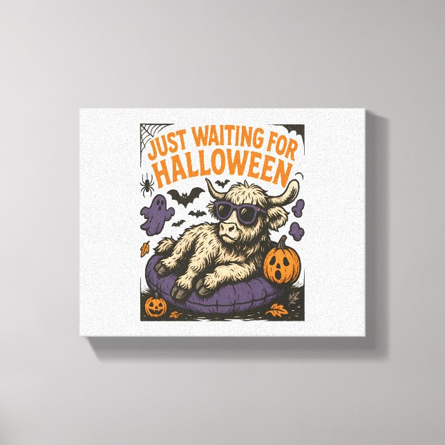 Väntar på Halloween Highland Cow Canvastryck (Framsida)