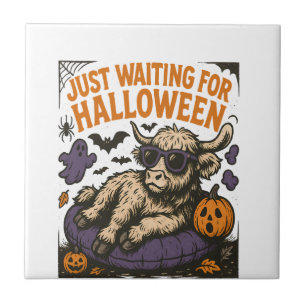 Väntar på Halloween Highland Ko Kakelplatta