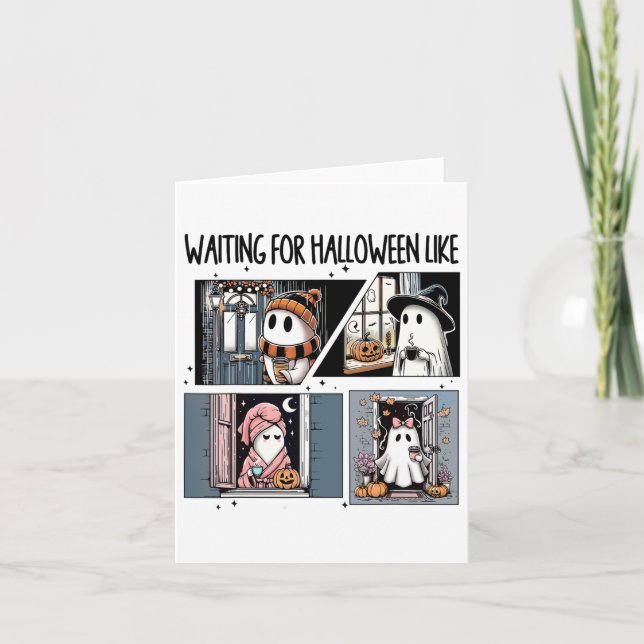 Väntar på Halloween som Cute Ghost Coffee Horro Kort (Framsida)