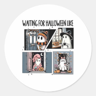Väntar på Halloween som Cute Ghost Coffee Horro Runt Klistermärke
