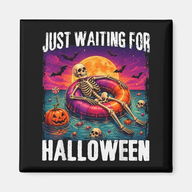 Väntar på Halloween Sommar Skelett Män Kvinnor Magnet (Framsidan)