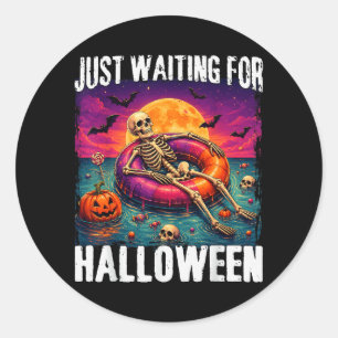 Väntar på Halloween Sommar Skelett Män Kvinnor Runt Klistermärke