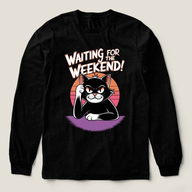 Väntar på Helg - Grumpy Cat Retro Sunset T Shirt (Design framsida)