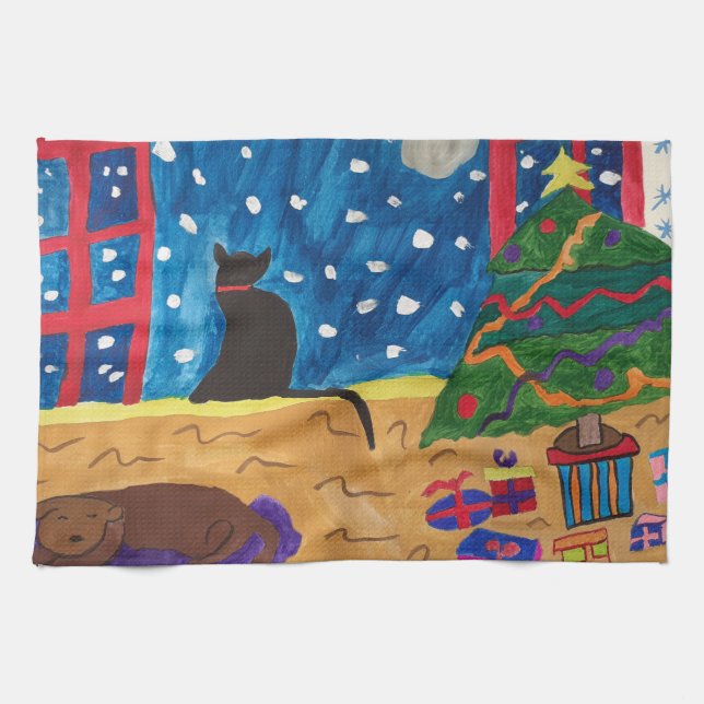 Väntar på jultornet kökshandduk (Horisontell)