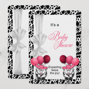 Väntar på Rosa för Twin Cowgirl Baby Shower Inbjudningar