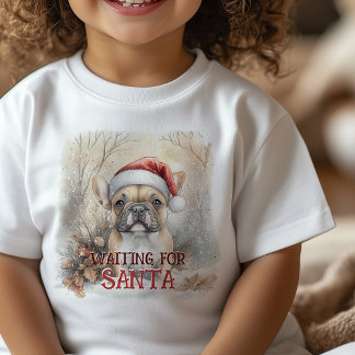 Väntar på Santa Fransk Bulldog Cute Watercolor T Shirt