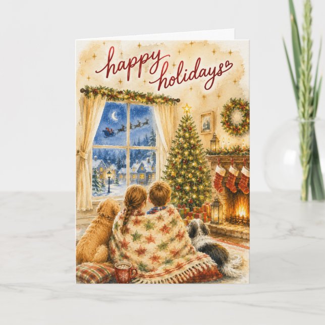 Väntar på Santa mysig julhälsning  Kort (Framsida)