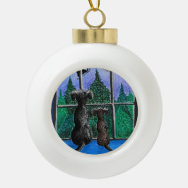 väntar på tomte hund julgranskula keramik