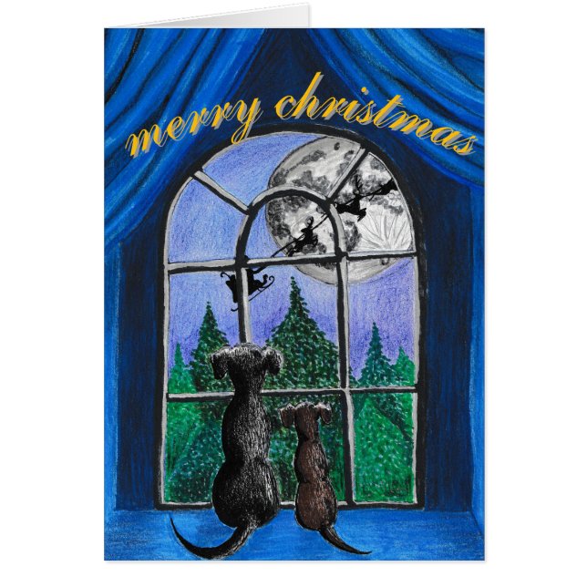 "Väntar på tomten"-hundar Hälsningskort (Framsidan)