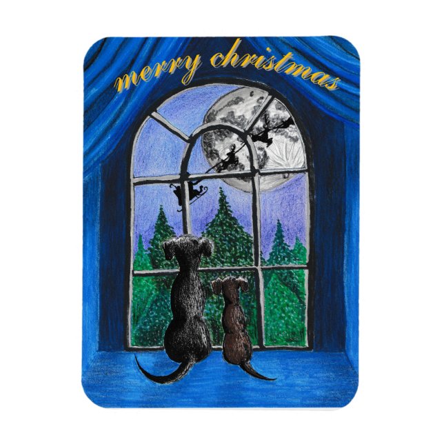 "Väntar på tomten"-hundar Magnet (Vertikal)