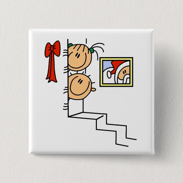 Väntar på tomtskjortor och julklappar knapp (Framsida)