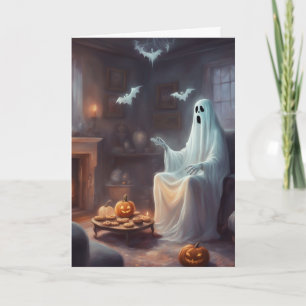 Väntar Spökhus Halloween Hälsning Kort
