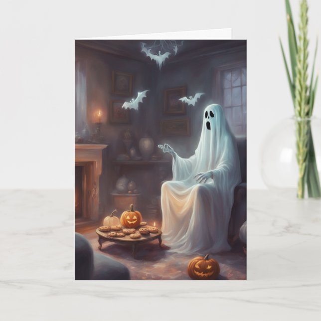 Väntar Spökhus Halloween Hälsning  Kort (Framsida)