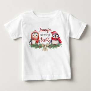 Väntar två gånger Penguin jul 2:a födelsedagen T Shirt