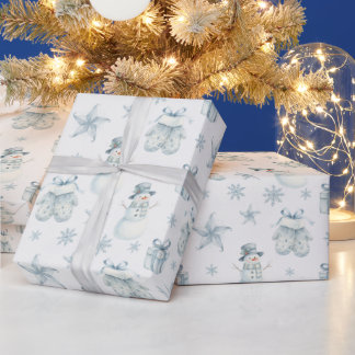 Vantarhandskar & Snömannen Blå Julpresent Presentpapper
