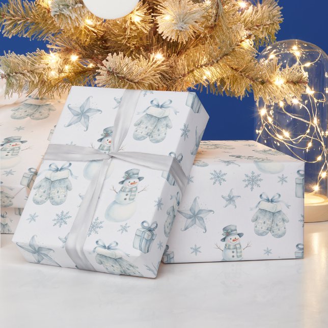 Vantarhandskar & Snömannen Blå Julpresent Presentpapper (Helgdagar)