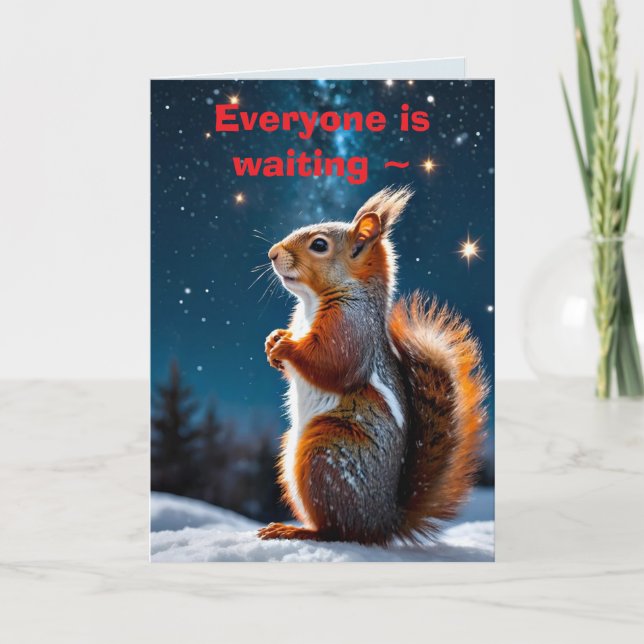 VÄNTAT SQUIRREL CHRISTMAS-KORT FÖR BARN TACK KORT (Framsida)