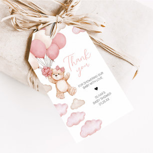 Väntefavorittaggar för rosa Bear Balloon Barly Presentetikett