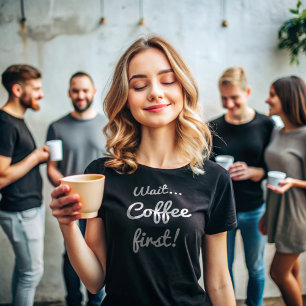 Väntekaffe först Lusande citat med vit text T Shirt