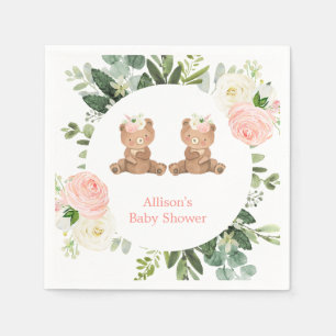 Väntflickors nalle rosa blommigt babydusch pappersservett