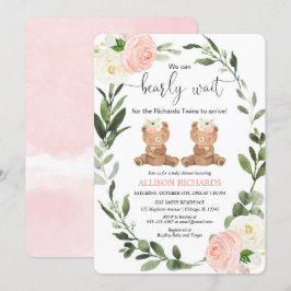 Väntflickors söta nalle rosa blommigt babydusch inbjudningar