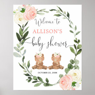 Väntflickors välkomstskylt för babydusch i nallen poster