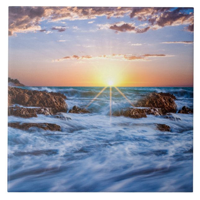 Väntning isländsk solnedgång kakelplatta (Framsidan)