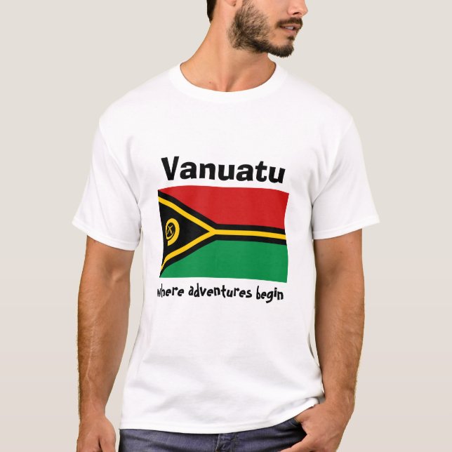 Vanuatisk flagga + Karta + TextT-tröja T-shirt (Framsida)