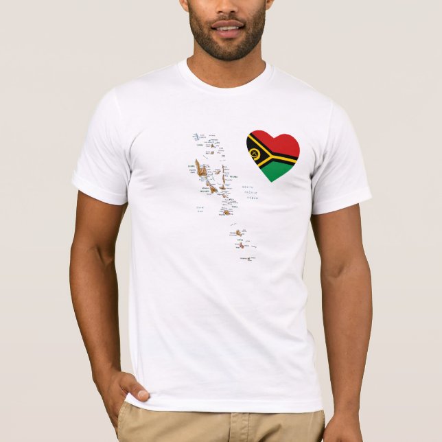 Vanuatu Flagga Heart och Karta T-Shirt (Framsida)
