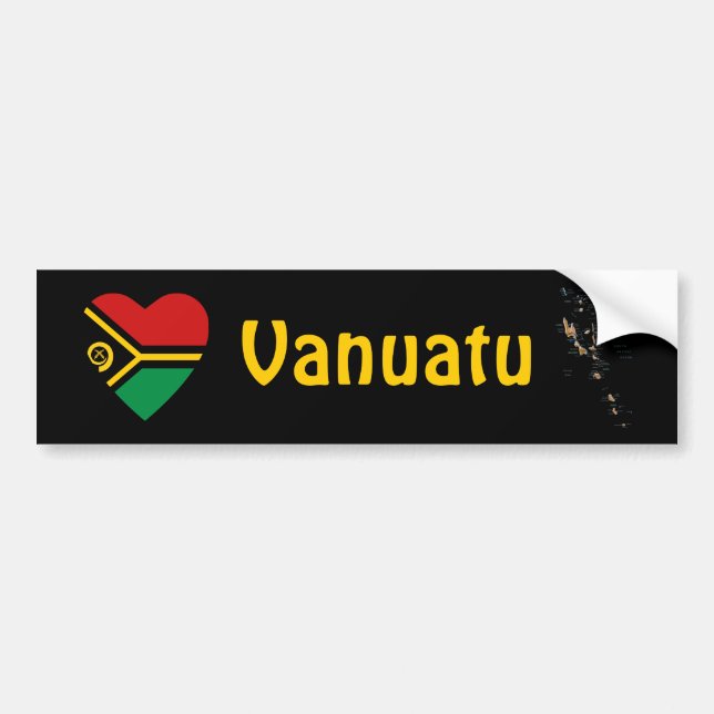Vanuatu Flagga Hjärta + Karta Bildäckslimma Bildekal (Framsidan)